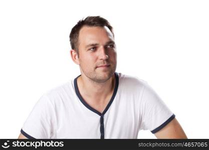 Young happy casual man portrait isolated on white background