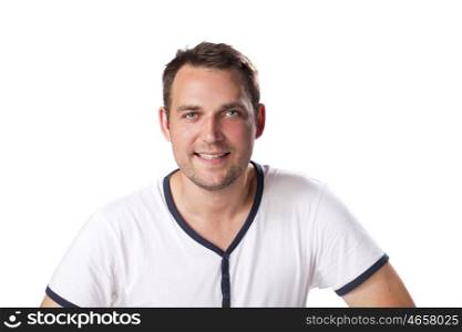 Young happy casual man portrait isolated on white background