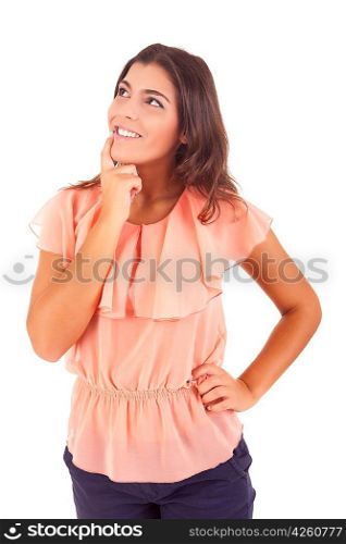 Young happy casual woman posing with toothy smile