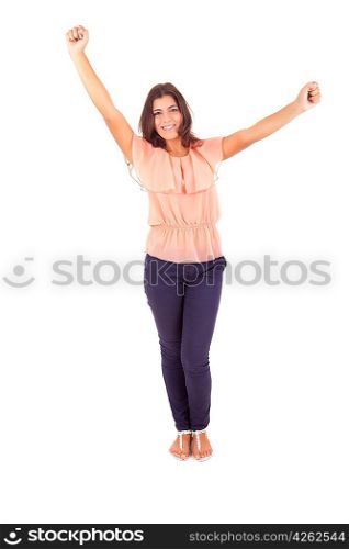 Young happy casual woman posing with toothy smile