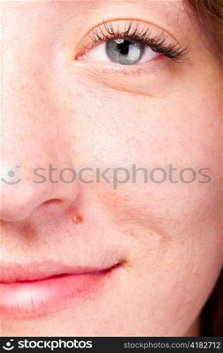 young happy caucasian woman, close up view