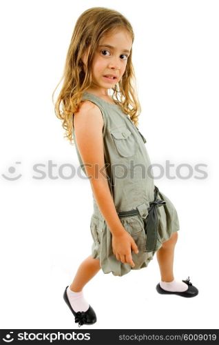 young happy girl smiling full length, isolated on white