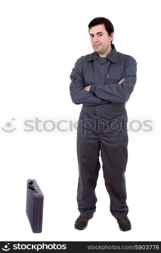young happy handyman isolated on white background