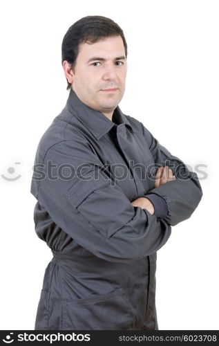 young happy handyman isolated on white background