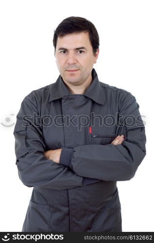 young happy handyman isolated on white background