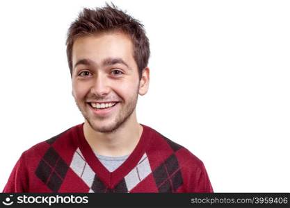 Young happy man smiling isolated on white background