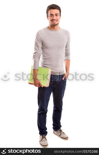 Young happy student posing isolated over white background