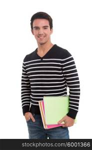 Young happy student posing isolated over white background