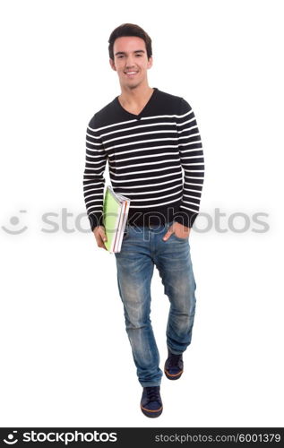 Young happy student posing isolated over white background