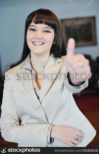 young happy student woman girl posing at university building