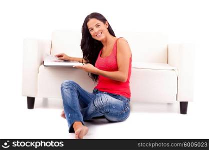 Young happy woman at house, taking a moment to relax