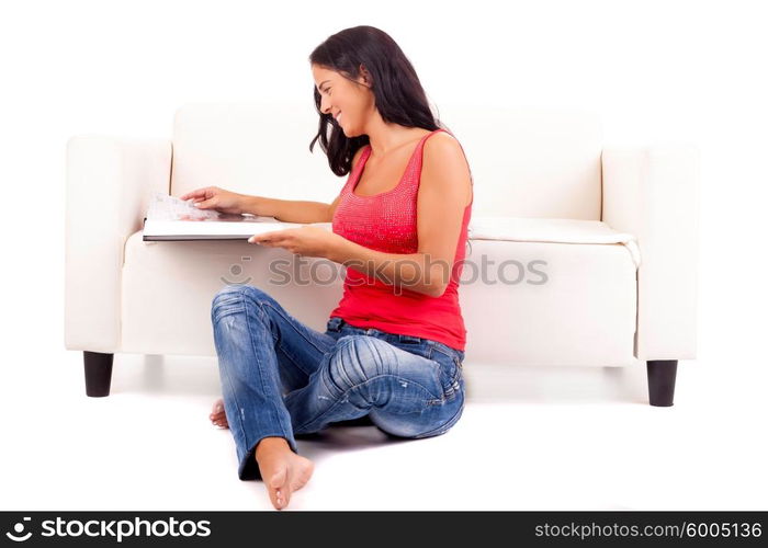 Young happy woman at house, taking a moment to relax