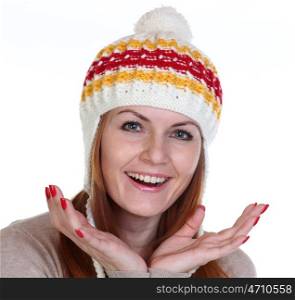 young happy woman in a knitted hat
