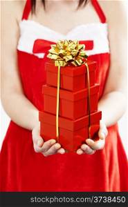 Young happy woman with christmas gift