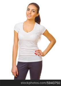 Young healthy girl in white shirt isolated