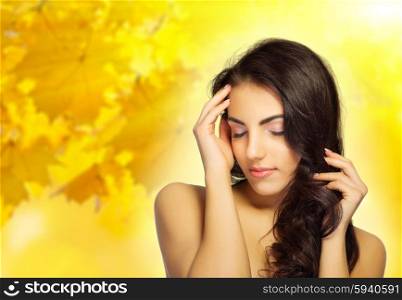 Young healthy girl on autumn background