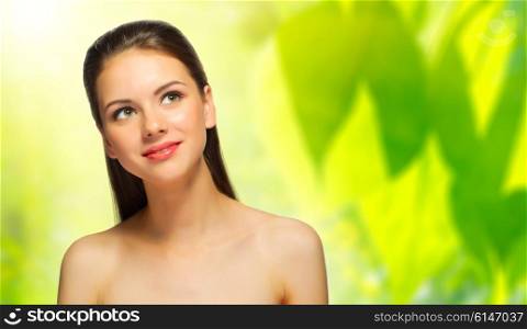 Young healthy girl on floral background