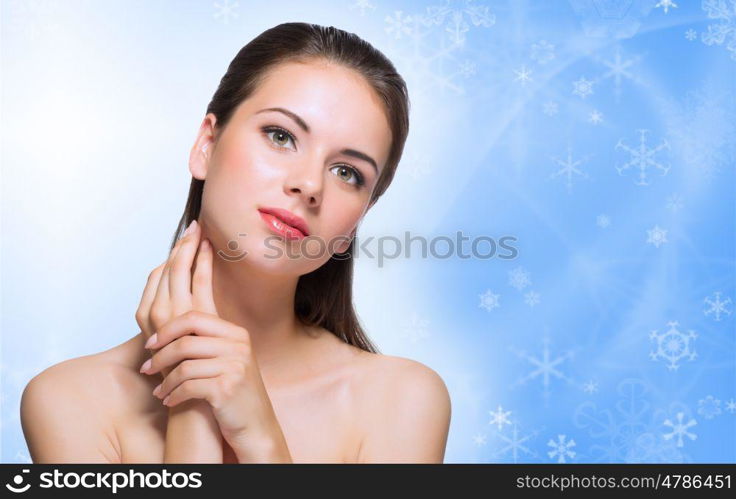 Young healthy girl on winter background