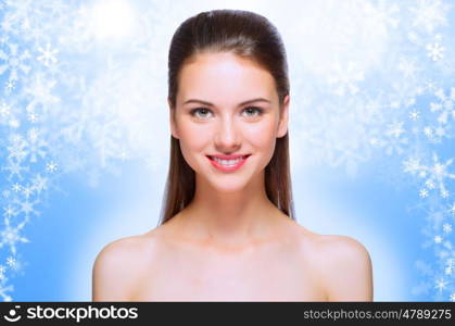 Young healthy girl on winter background