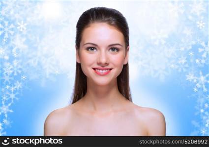 Young healthy girl on winter background