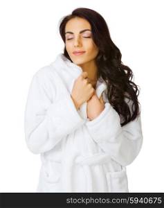 Young healthy girl with bathrobe isolated
