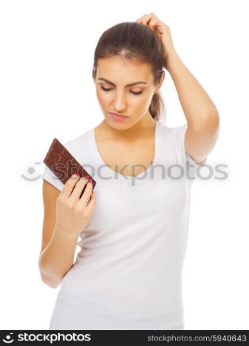 Young healthy girl with chocolate isolated