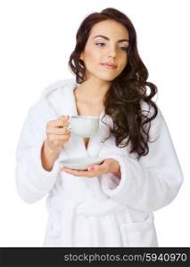 Young healthy girl with cup isolated