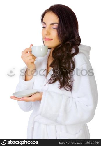 Young healthy girl with cup isolated