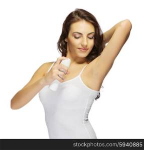 Young healthy girl with deodorant isolated