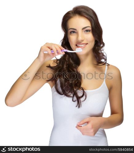 Young healthy girl with tooth brush isolated
