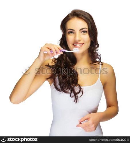 Young healthy girl with tooth brush isolated