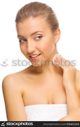 Young healthy girl with wadded disk isolated