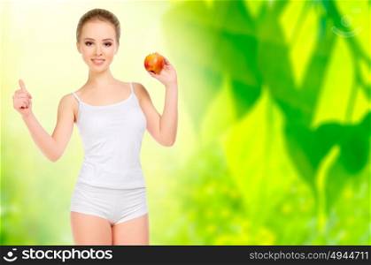 Young healthy woman on floral spring background
