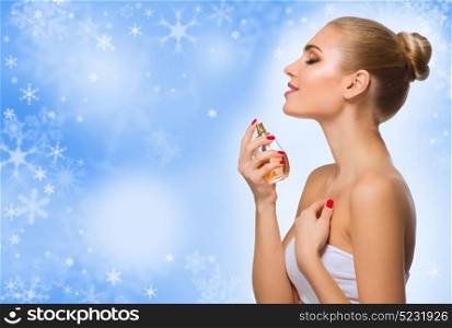 Young healthy woman on winter background