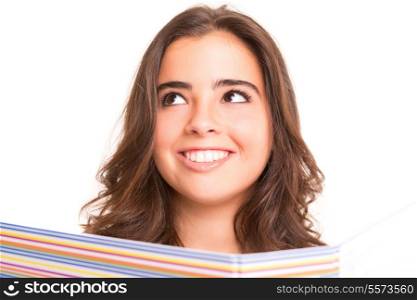 Young human having a brilliant idea, isolated over white background