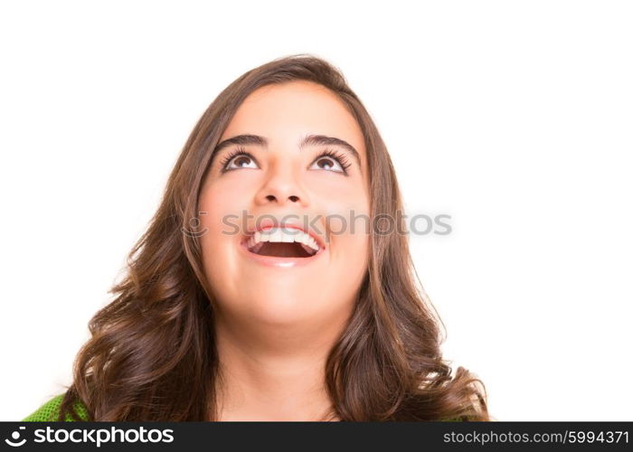 Young human having a brilliant idea, isolated over white background