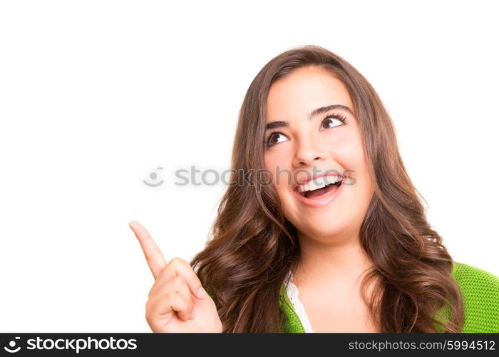 Young human having a brilliant idea, isolated over white background