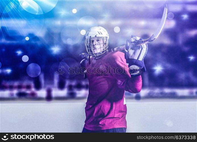 young ice hockey player portrait on a match