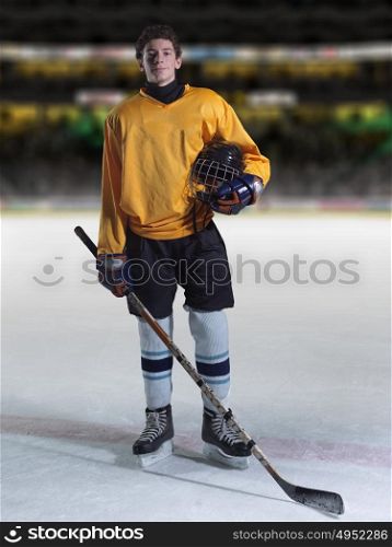 young ice hockey player portrait on a match half time