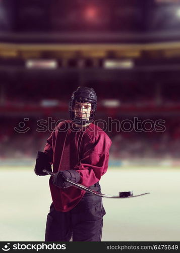 young ice hockey player portrait on a match. hockey player portrait