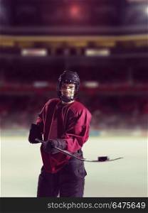 young ice hockey player portrait on a match. hockey player portrait