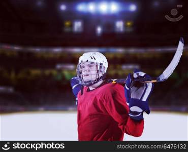 young ice hockey player portrait on a match. hockey player portrait