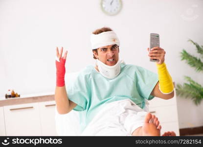 Young injured man staying in the hospital 