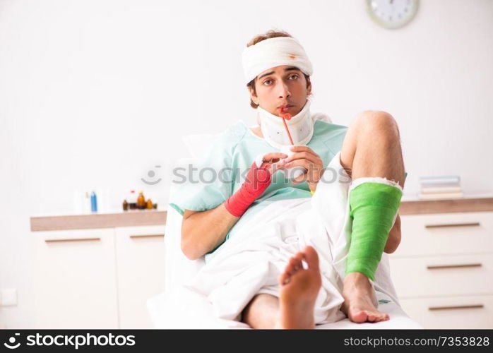 Young injured man staying in the hospital 