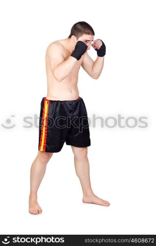 Young Kickboxer Isolated on White