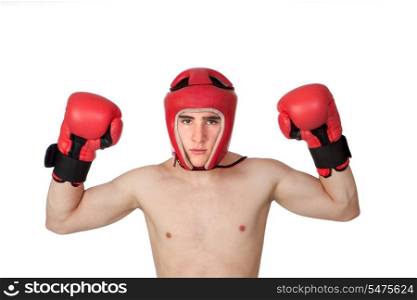 Young Kickboxer with many muscle Isolated on white
