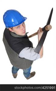 Young laborer with pick-ax