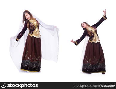 Young lady dancing traditional azeri dance