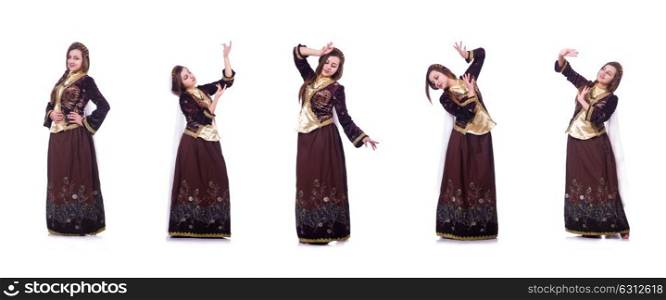 Young lady dancing traditional azeri dance. The young lady dancing traditional azeri dance