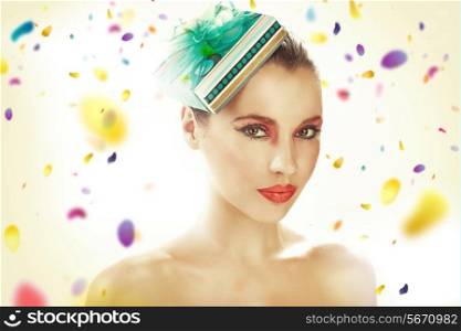 Young lady wearing gift-hat